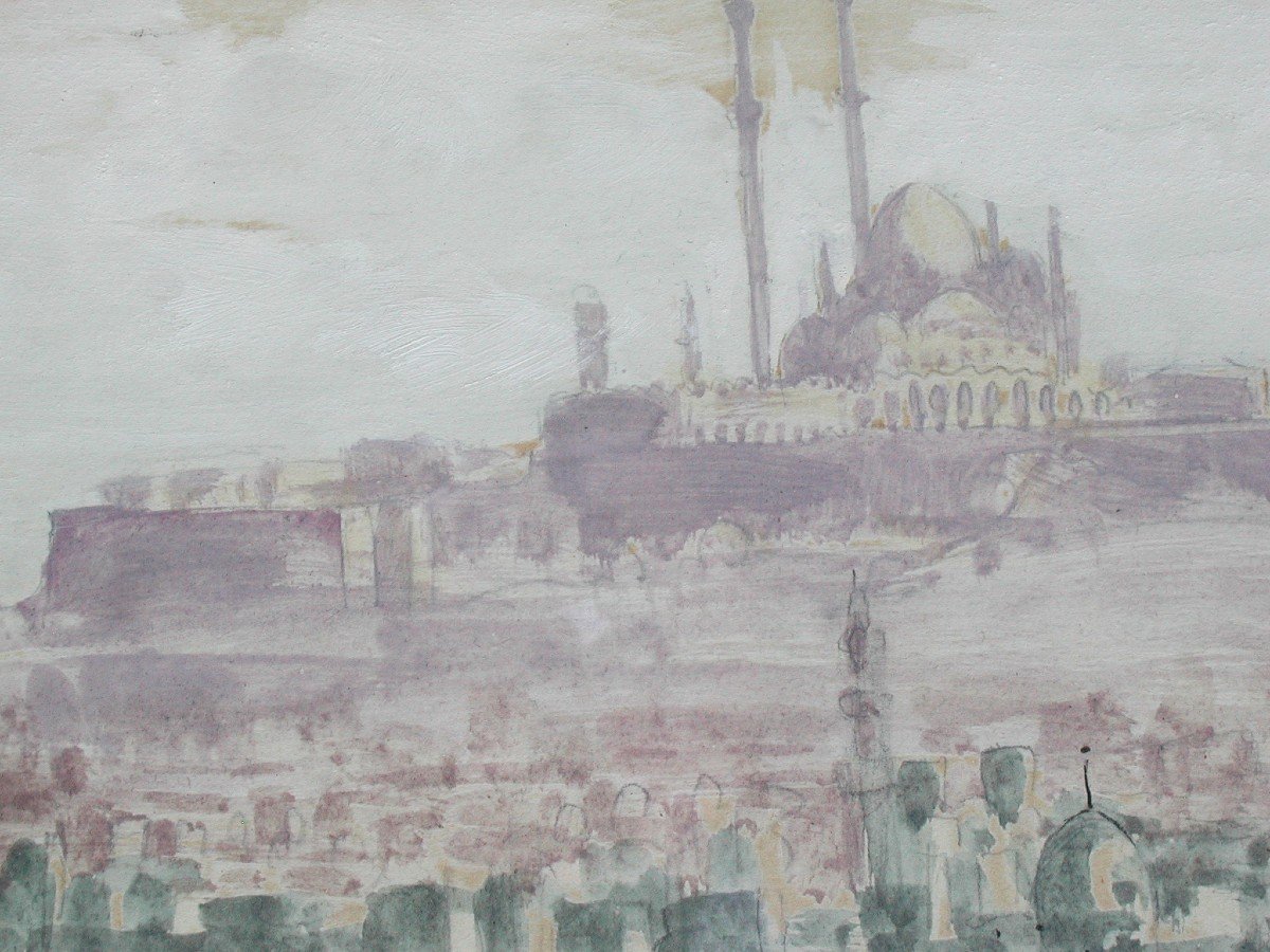 Henri Verge Sarrat  "cairo, The Citadel" 1930 Watercolor 30x41-photo-1